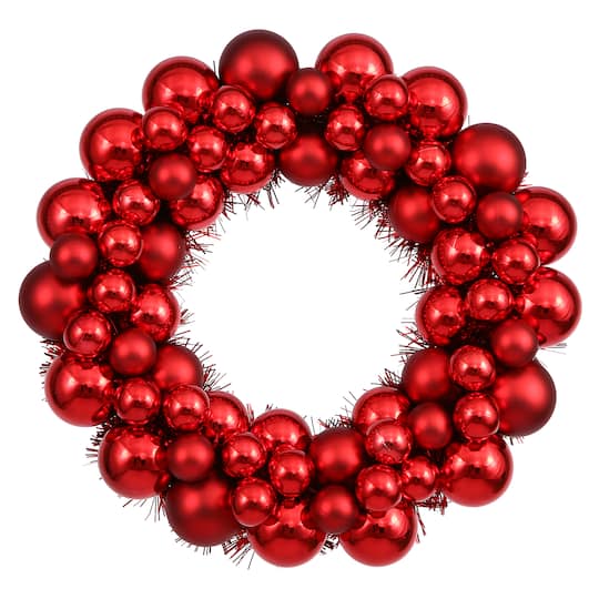 Vickerman 36" Red Shiny & Matte Ball Wreath | Michaels®